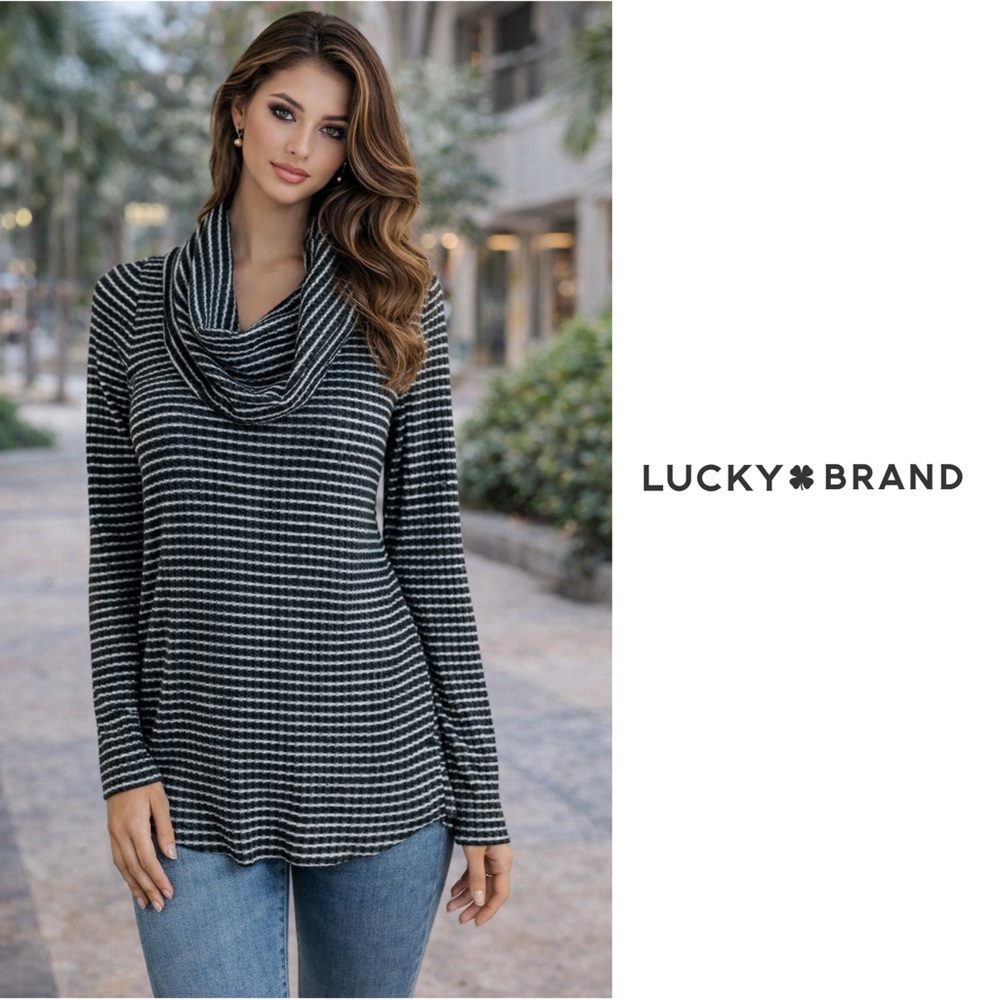 NEW Lucky Brand Striped Cloud Jersey Turtleneck